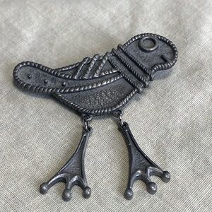 Pewter Tone Bird Brooch Pin Whimsical Art